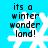 Pixelated blue background with white snowflakes and black text reading 'its a winter wonderland!' in four identical quadrants.