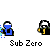 Animated pixel art of two blue figures with white helmets, each holding a black object, performing sequential actions against gray background.