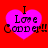Four identical pink heart-shaped icons with black text "I Love Coder!!" on a red background, arranged in a
