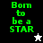 A 4-frame animated contact sheet showing variations of a pixelated 'Born to be a STAR' text design with star icons in different backgrounds and colors.