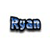 Pixelated text rendering of 'Ryan' in blue and white with black outlines on a white background.