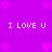 Pixelated purple background with pink hearts and repeated 'I LOVE U' text in white block letters.