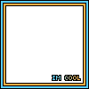 Four square with orange and blue borders, each containing white space and 'IM COOL' text in pixelated font at bottom-right
