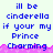 Pixelated text repeats 'ill be cinderella if your my Prince Charming' across three with a pink wave border on light background