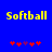 Blue background with yellow 'Softball' text and red/purple star-like symbols below, showing two animation states.