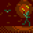 Pixelated character with green limbs and yellow head details stands on brown platforms against dark red background, performing walking animation with arm and leg movements.