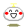 Two pixel-art animated frames of a white round character with red cheeks and yellow top, showing different mouth expressions on gray background.