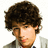 Pixelated image of a person with curly brown hair on left, bright cyan background with white pixelated text on right.