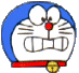 Five circular Doraemon expressions on gray background: gritting teeth, hand to mouth, tongue out, sweat drop, bow tie.