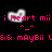 Pixelated icon with a white heart shape, pink text, and a small smiley face on a black background.