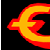 Pixelated currency symbols in red and yellow on black background with gray transparency area