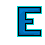Pixelated blue and green geometric shapes resembling stylized E and M letters on gray background, with varying outlines and orientations.