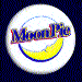 Circular white icon with blue and red 'MoonPie' text above a yellow crescent moon, displayed in multiple orientations against a dark blue background.