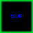 !SUP! text in blue pixelated font on black background with green border; four identical