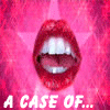 Animated sequence showing a mouth with red lips and white teeth against a pink background, followed by hand gestures in black sleeves making various signs.