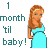 Pixelated static image of a pregnant woman in a turquoise dress with text reading "1 month til baby!" on the left side.