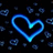 Blue glowing heart outline with light blue center on black background, green pixelated text 'Diana' on solid light blue background.
