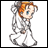 Pixelated anime-style character with orange hair and blue eyes in a white dress, next to "Anime IM" text on black background.