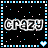 A 48x48 pixel animated buddy icon featuring the word "CRAZY" in stylized text, displayed across two frames of a contact sheet with blue and white border patterns on black background.