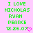 Green pixelated text on pink background reads 'I LOVE NICHOLAS RYAN PEARCE 12.26.07' with a small heart symbol.