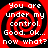 Red and black spiral background with white pixelated text reading "You are under my control. Good. Ok... now what?" in four identical