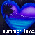 Pixelated heart-shaped icon with blue and purple gradient, wave-like pattern inside, white text 'summer love' at bottom left.