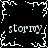 Pixelated black-and-white icon with four 'stormy' text instances and white branching patterns on a black background.