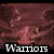 six stone-carved symbols with a red textured background and 'Warriors' text overlay