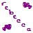 Pixelated text and abstract shapes in purple and blue hues arranged across a white background, with visible color shifts between frames.