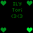 Green pixelated hearts and text 'ILY Tori <3<3' on black background, with varying heart counts across repeated positions