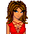 Pixelated image of a woman with brown hair in red dress next to text reading 'COME AND GET IT!' on pink background.