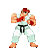 Pixelated character in light green karate uniform with black belt, red headband, and red gloves in four distinct poses against gray background.