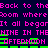 Pixelated text in pink and green on dark blue background repeats phrases with alternating letter spacing.