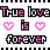 Pixelated text and heart symbols in pink, gray, and black on white background with horizontal striped border.