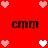 Red background with repeating pink and white pixelated hearts and black 'cmm' text in four positions.
