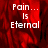 Red background with white text reading 'Pain... Is Eternal' in pixelated font across four , one blank
