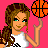 Pixel art contact sheet showing multiple frames of a female athlete character holding a basketball against a pink background with text overlays.