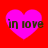 Four identical pink hearts on red background with 'in love' text, each heart slightly pixelated and varying in brightness.