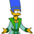 Pixelated character with blue hair, yellow skin, green vest over light blue shirt, and gold wristbands in a neutral pose.