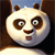 Pixelated panda face with wide eyes and open mouth against blue sky background, brown ears and eye patches on white fur, dark brown nose, red mouth interior, brown side elements.