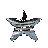 A silver star-shaped icon with black and white striped patterns rotates through showing different angles of the same object