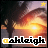 Animated sequence of a sunset over water with silhouetted trees, displaying the name 'ashleigh' in pixelated text where one letter changes per frame.