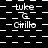 Black-and-white pixelated animation with repeating text and checkerboard patterns, showing alternating text and background states.