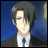 A pixelated anime-style character in a suit appears on the left side of a contact sheet, with