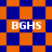 A static image with four identical 'BGHS' text elements overlaid on a blue and orange checkered background pattern.