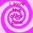 Four identical pixelated spiral icons with pink and white stripes, each containing the text "i love the color pink" in purple lowercase letters.