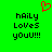 Green background with black pixelated text reading 'hAiLy LoVeS youU!!!' and a red heart symbol above the text.