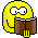 Animated contact sheet of a yellow cartoon character reading a brown book across 18 frames with subtle facial expression changes and one frame showing an open mouth.