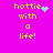 Yellow pixelated text 'hottie with a life!' on bright pink background, with four distinct animation variations of blue pixel clusters near the word 'hottie'.