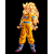 Pixelated character in orange martial arts uniform with blue accents stands against black background, showing two distinct animation states.